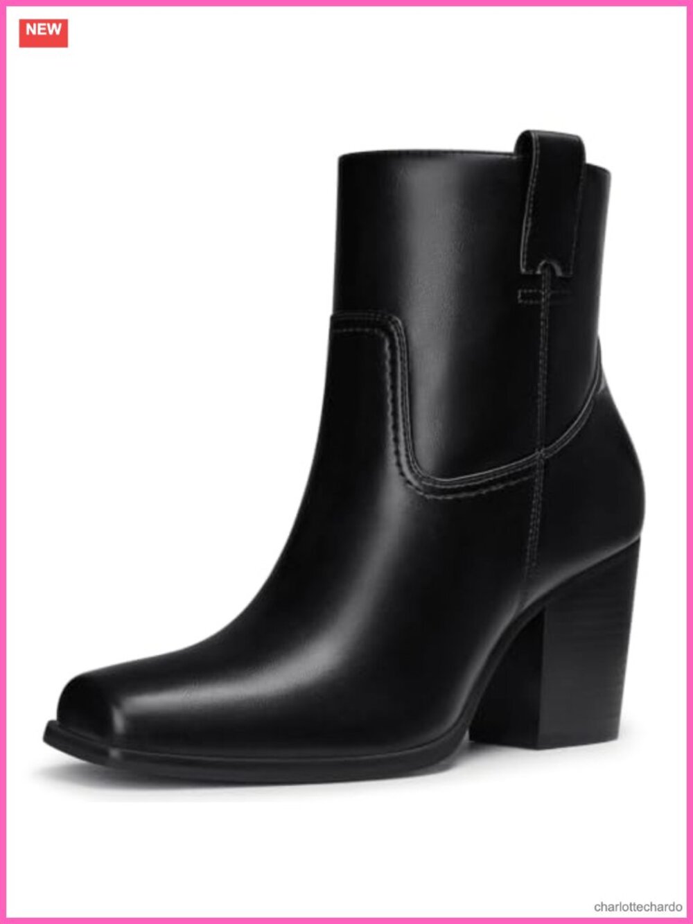 Women's Chunky Heel Ankle Boots PU Leather Side Zip Comfort